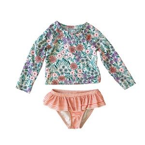 Cat & Jack Stripe Bottom & Floral Rashguard Top Swimsuit